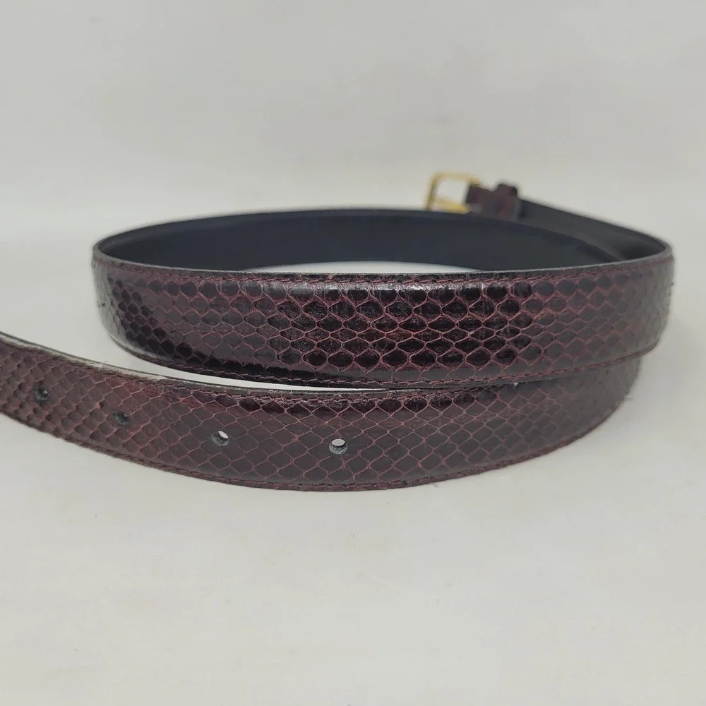 Vintage Burgundy Snakeskin Leather Belt 34 Exotic Classic 80s Quiet Luxury Thin